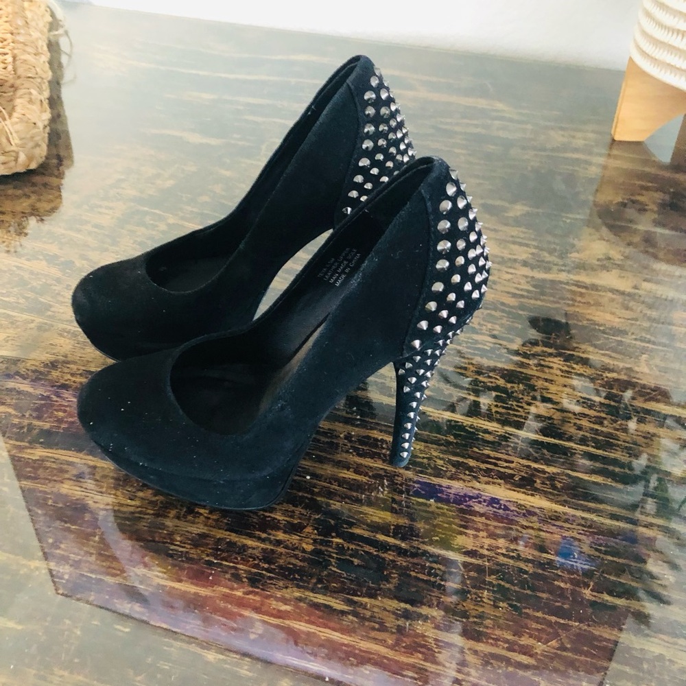 Kelsi Dagger Black Heels with Silver Studs